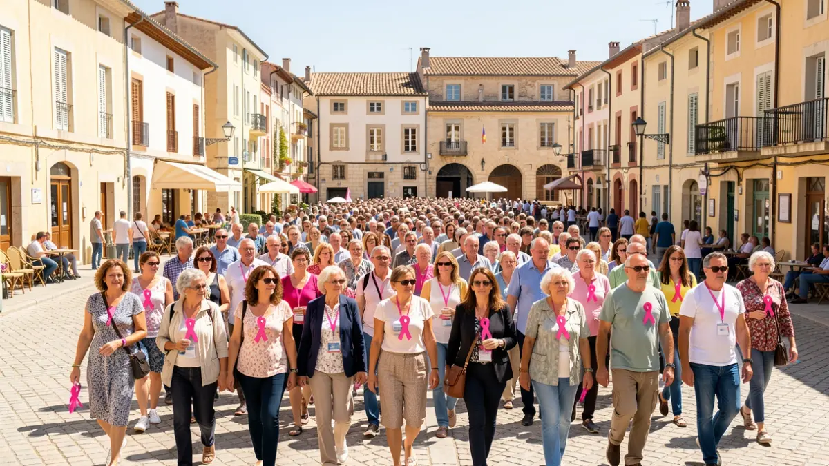 Generic image of people participating in a solidarity walk for Pink October in an Occitanie town.