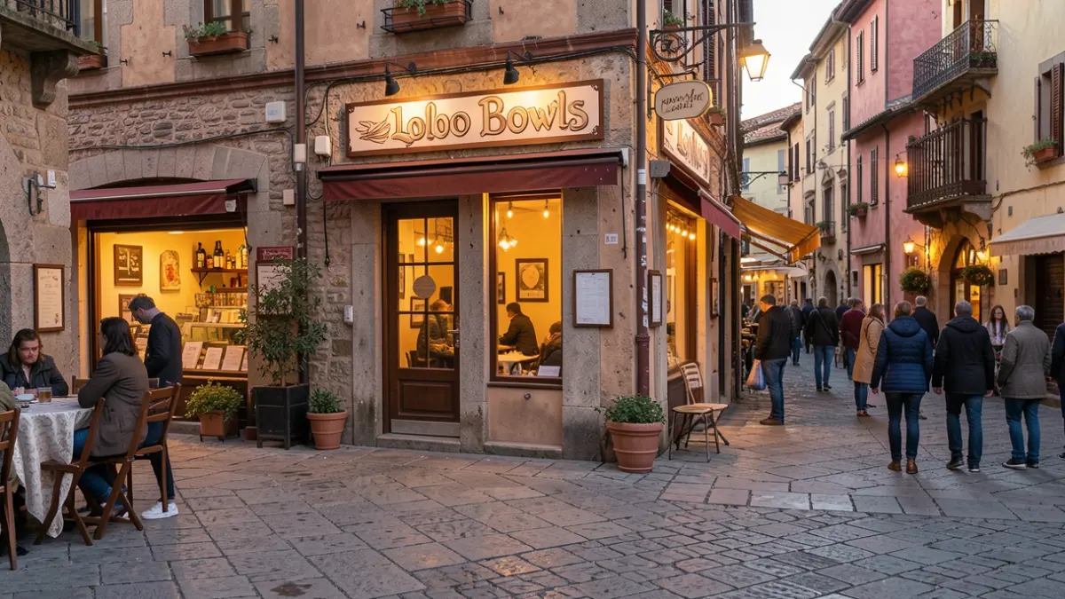 Generic image of a welcoming restaurant facade in a village square.