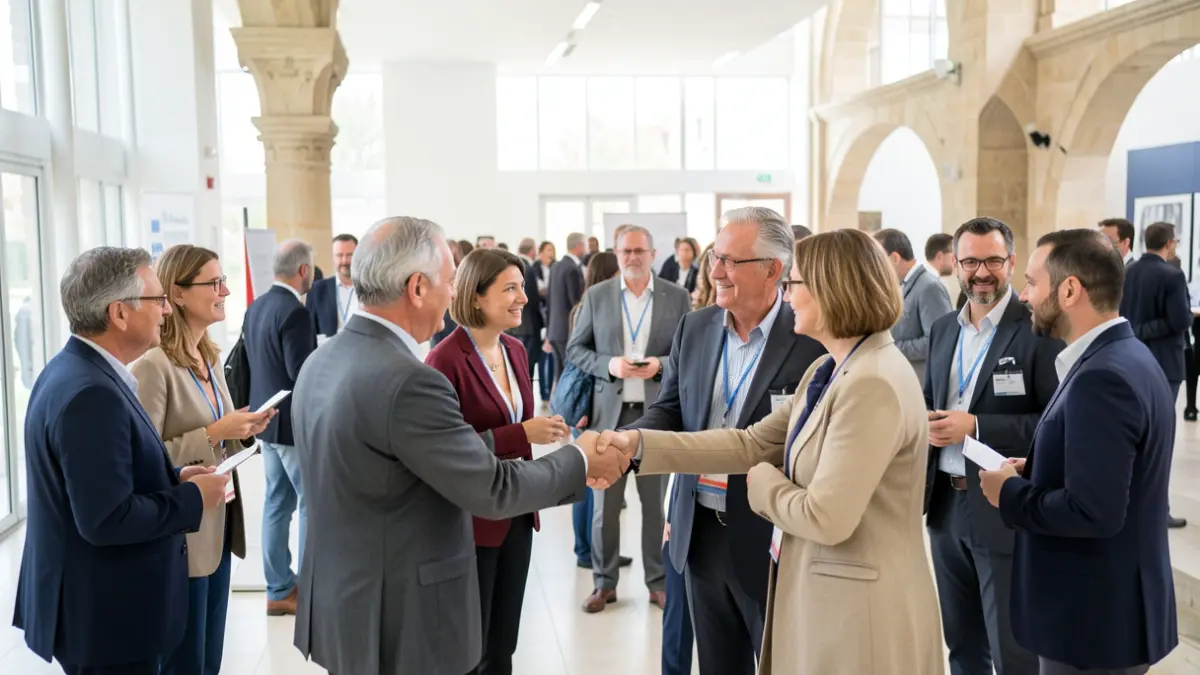 Image générique d'un forum de l'emploi avec des participants interagissant.