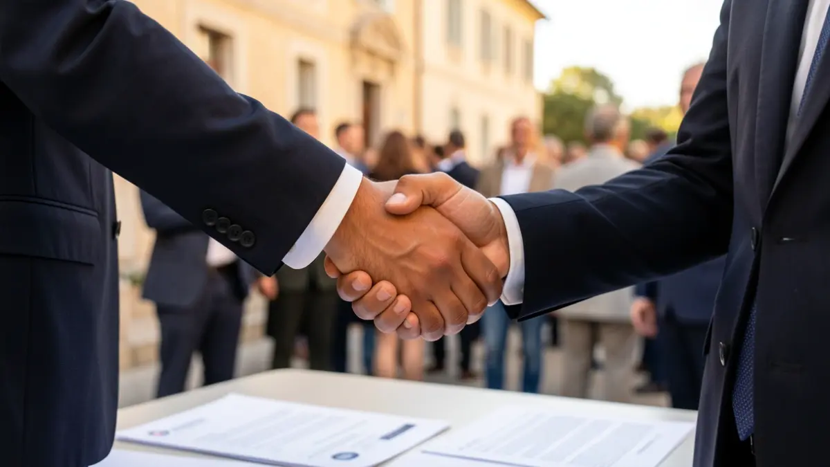 Handshake between two public organization representatives.