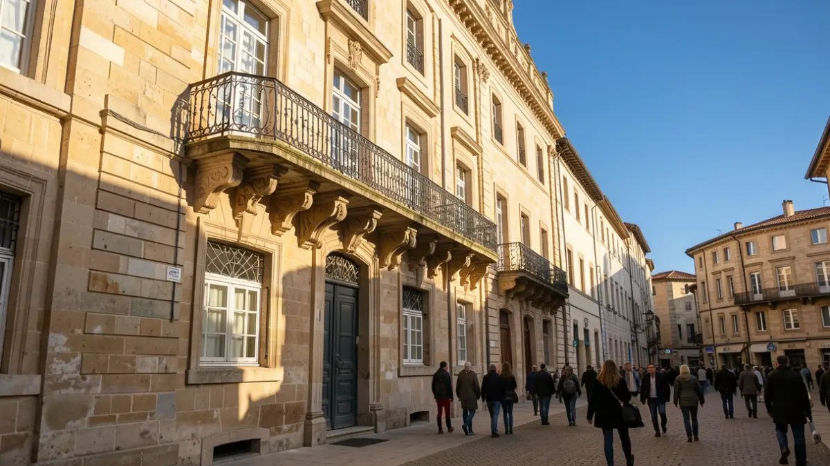 Facade of the Perpignan Town Hall, historic architecture of the South of France.