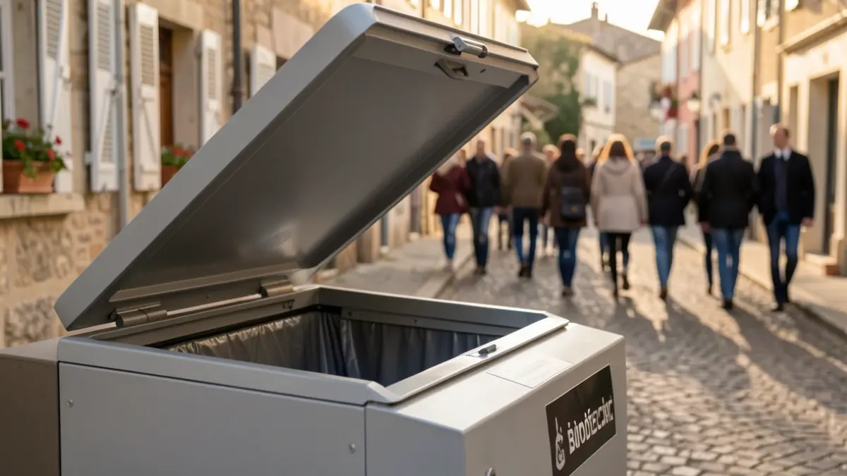 Generic image of biodéchet collection bins installed in a town in the South of France.
