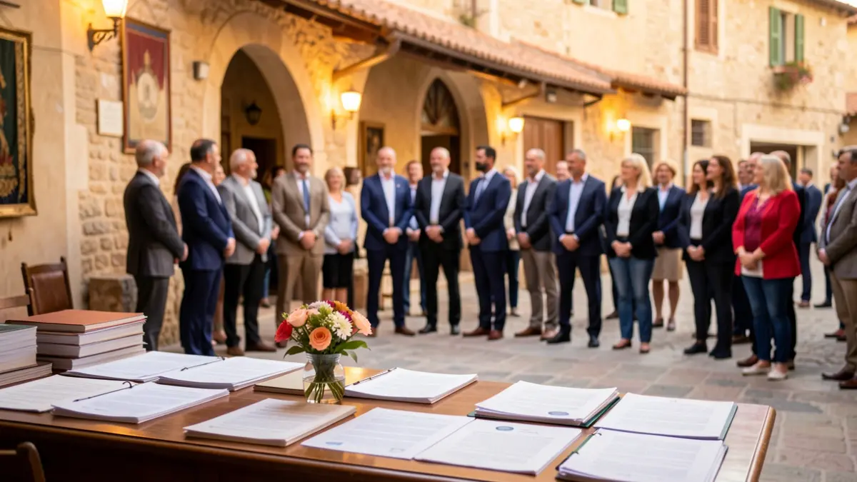 Generic image of a welcome ceremony in a town hall in the South of France.