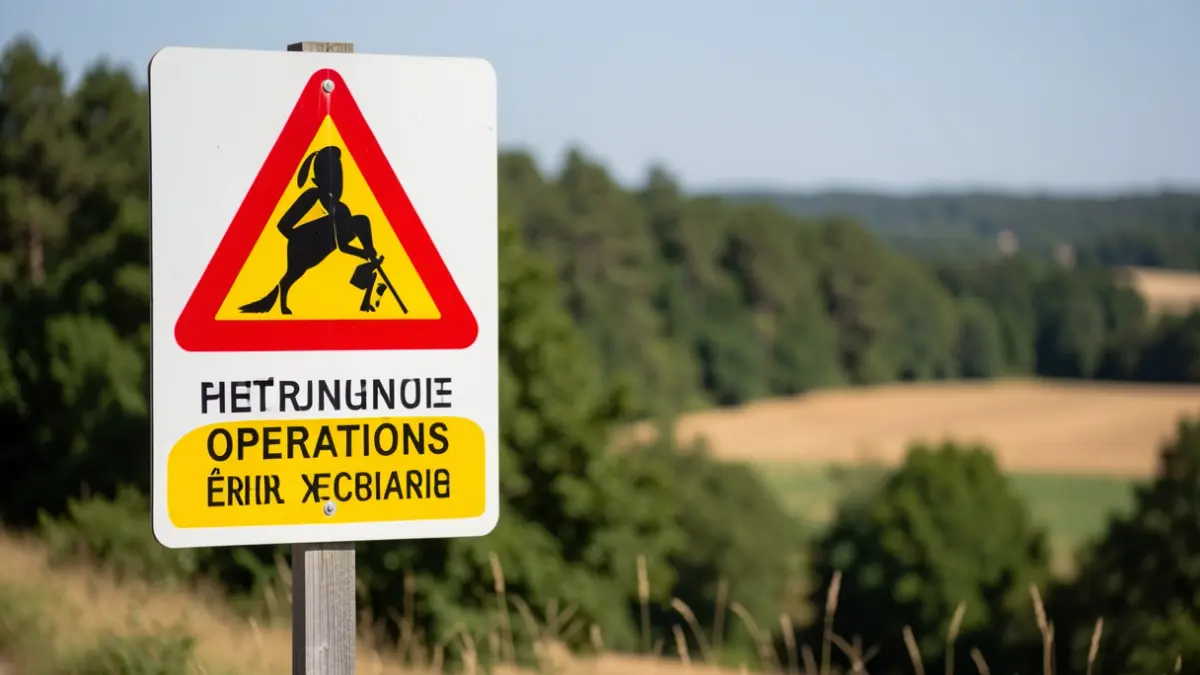 Generic image of hunting warning signs in a rural Occitanie landscape.