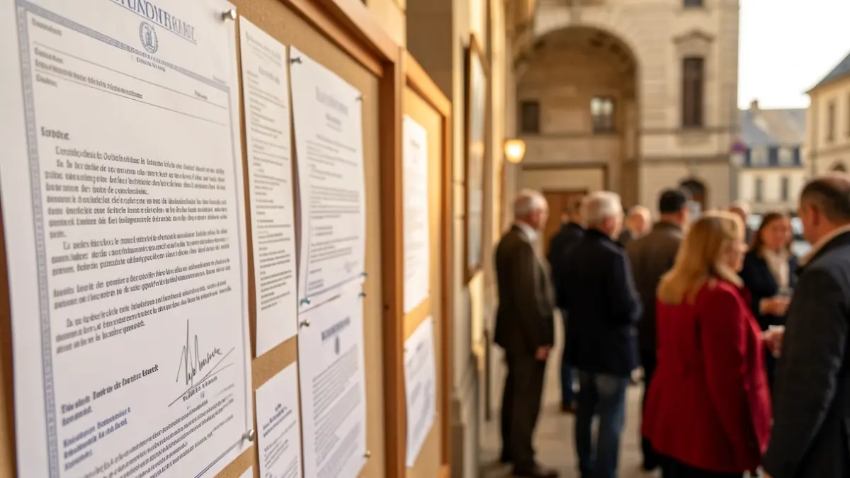 Panneau d'affichage public dans une mairie du sud-ouest de la France.