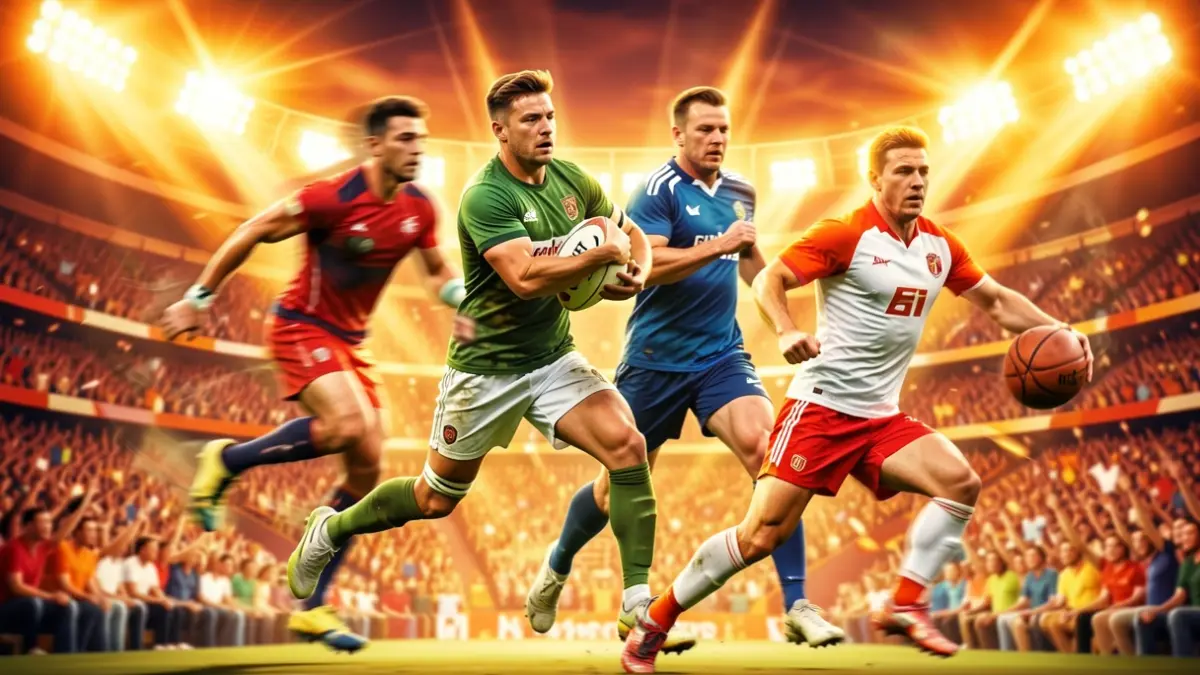 Generic sports image collage: football, rugby, basketball.