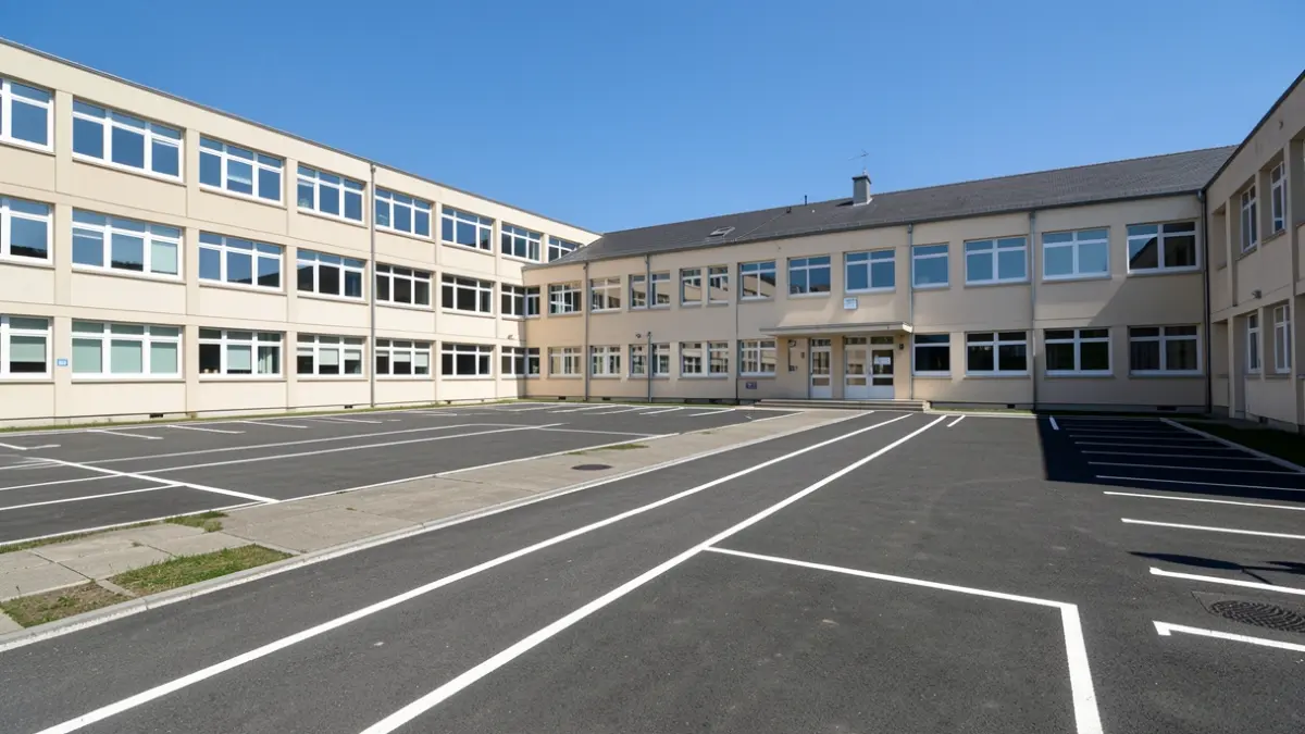 Image générique de la zone de stationnement des bus scolaires réaménagée devant un collège.