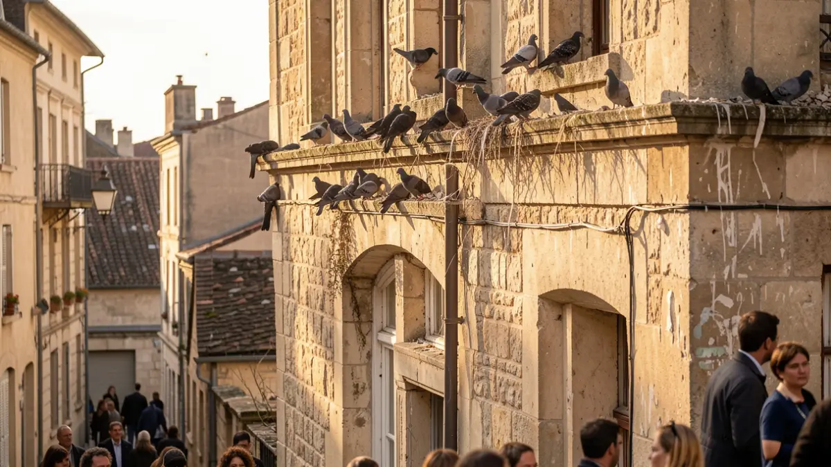 Generic image of pigeons on the facade of an old building in a southern French town.