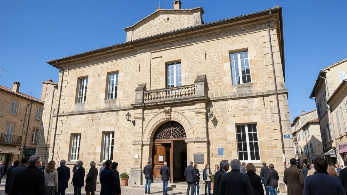 Facade of the Saint-Pargoire town hall under a blue sky.