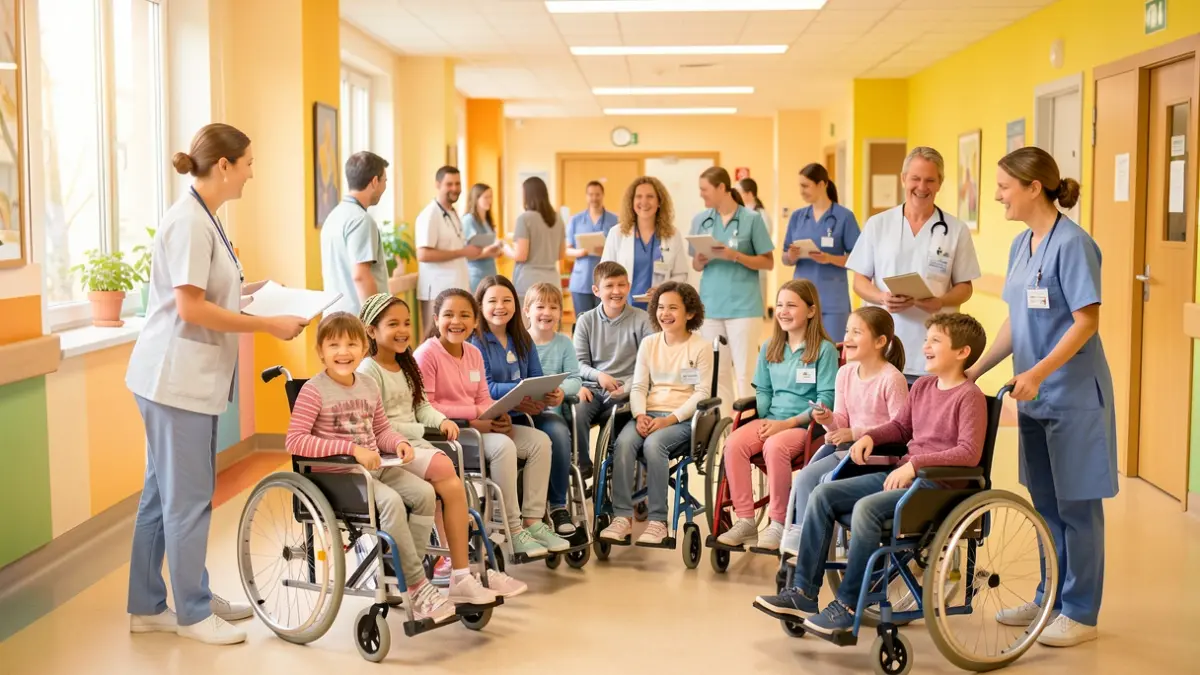 Image générique d'enfants et de personnel soignant dans un hôpital, illustrant la mobilisation pour Septembre en Or.