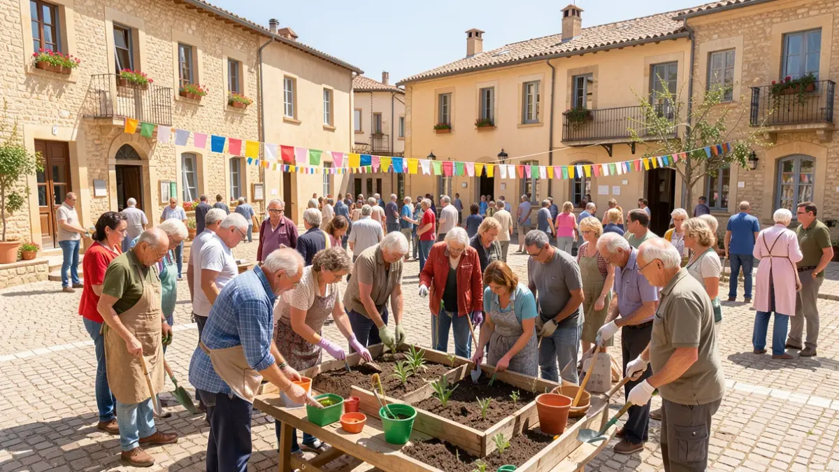 Generic image of a group of people working together on a sunny neighborhood project in the South of France.