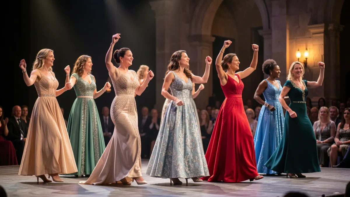 Generic image of women dancing on stage in elegant costumes, with a warm atmosphere.