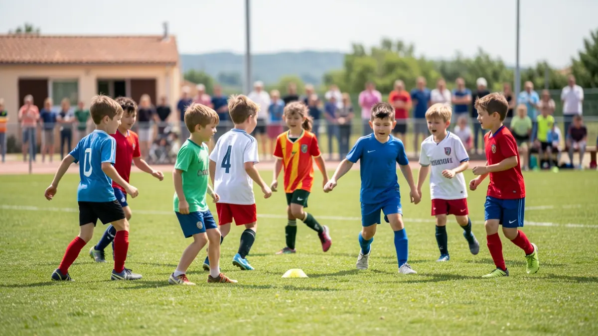 Generic image of young children participating in a football training camp at a sports club in southern France.