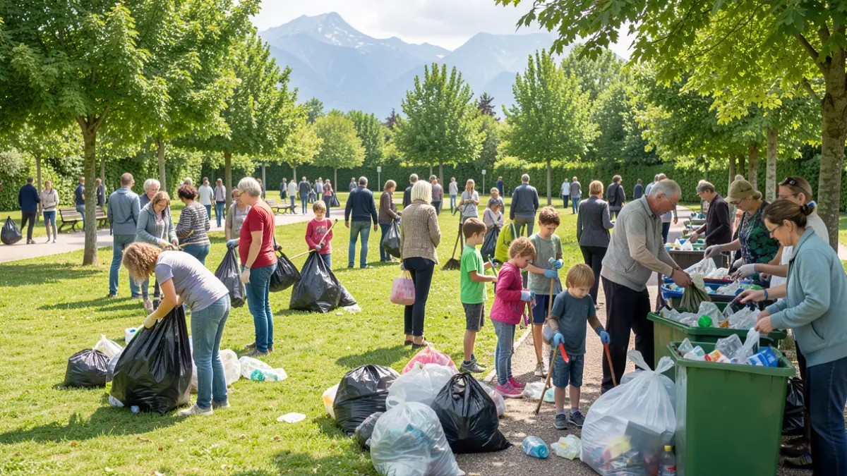 Image générique de volontaires nettoyant un parc.