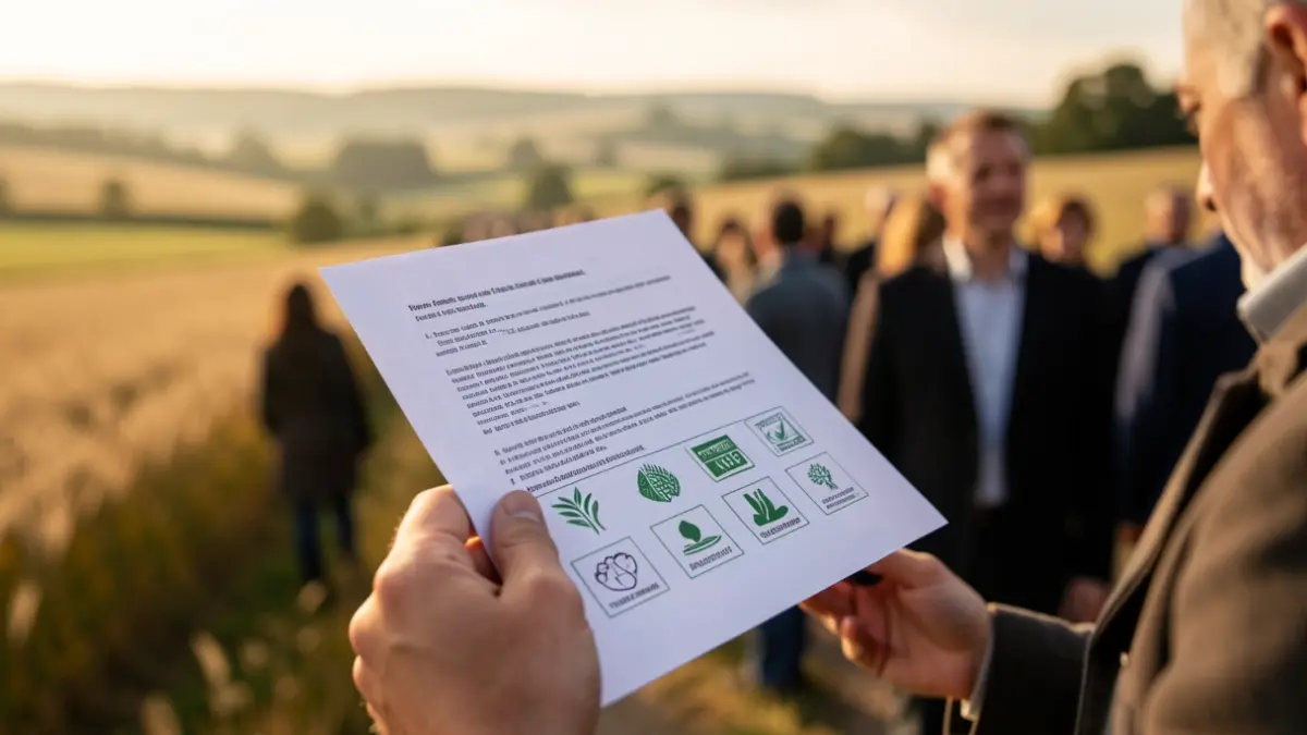 Generic image of hands holding agricultural and tax documents.