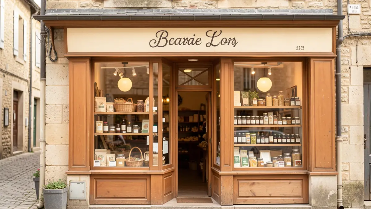 Generic image of the facade of a welcoming shop in a French village.