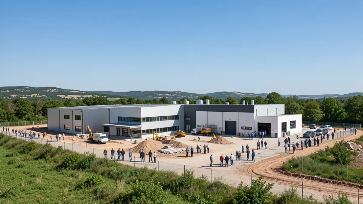 Generic image of the construction of a future intercommunal technical center in the Hérault landscape.