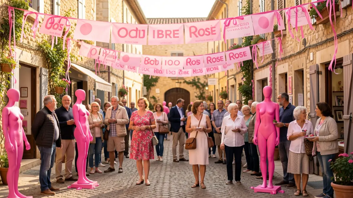 Generic image of the 'Octobre Rose' mobilization in a village in the South of France.
