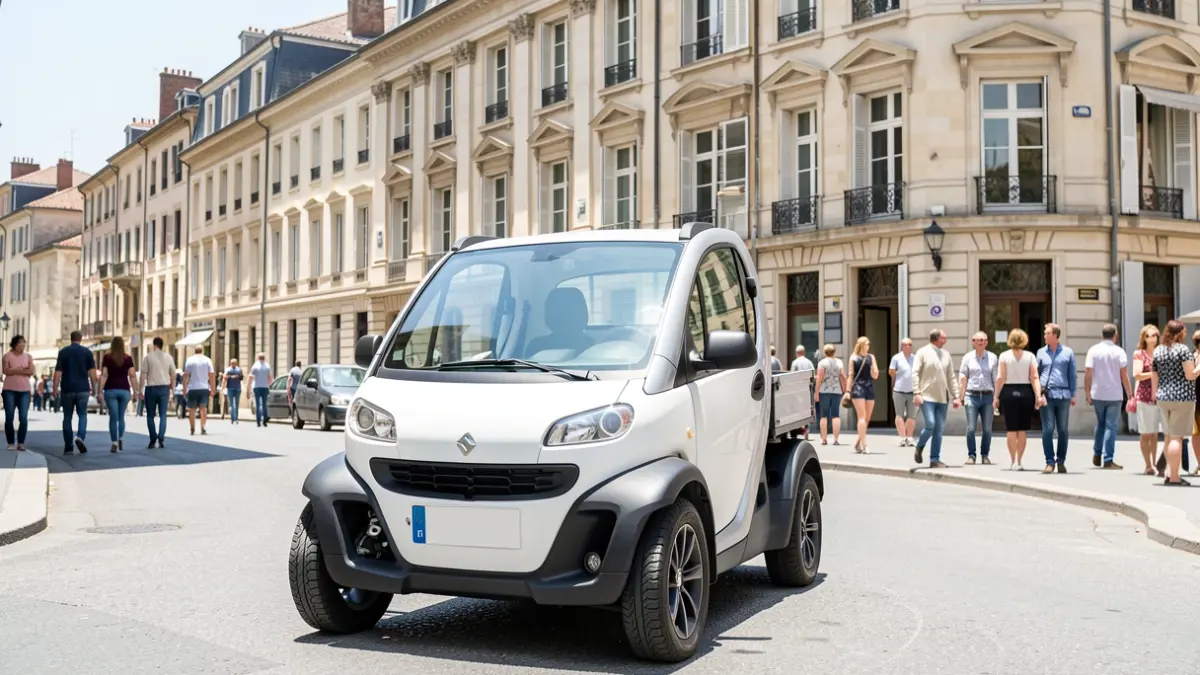 Generic image of a small municipal electric service vehicle parked on a street in Vendargues.