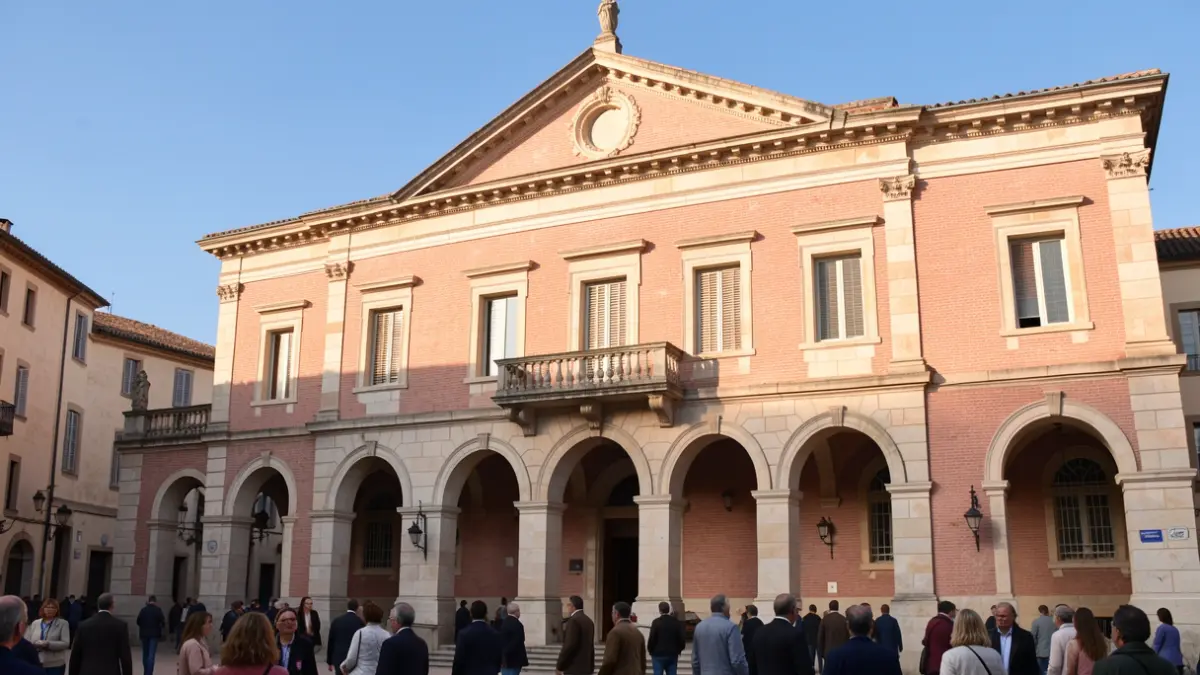 Image générique de la façade d'un bâtiment municipal dans le sud de la France, avec des éléments architecturaux traditionnels et un ciel ensoleillé.