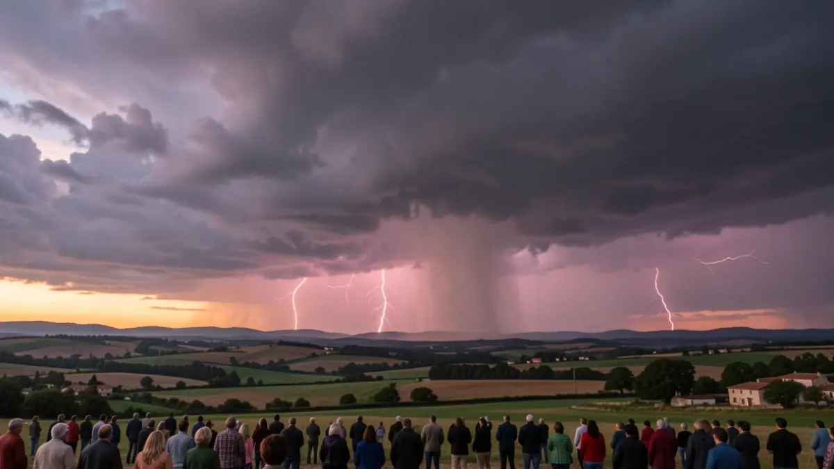 Generic image of menacing storm clouds over the Hérault department, with lightning and heavy rain.